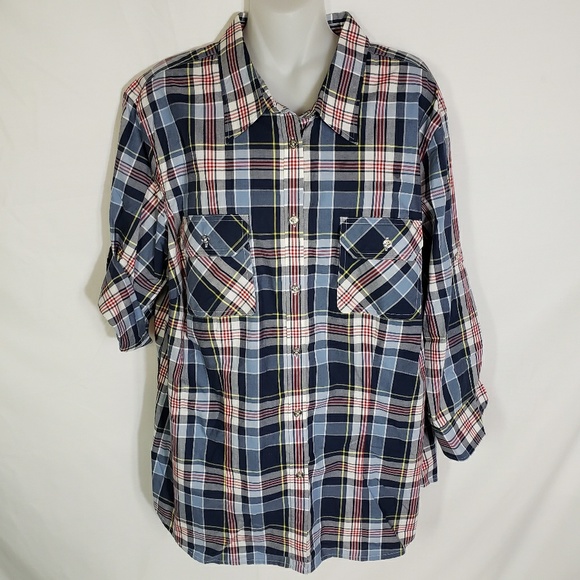 Chaps Tops - Chaps Size 2X Blue Red Plaid Button Down Shirt